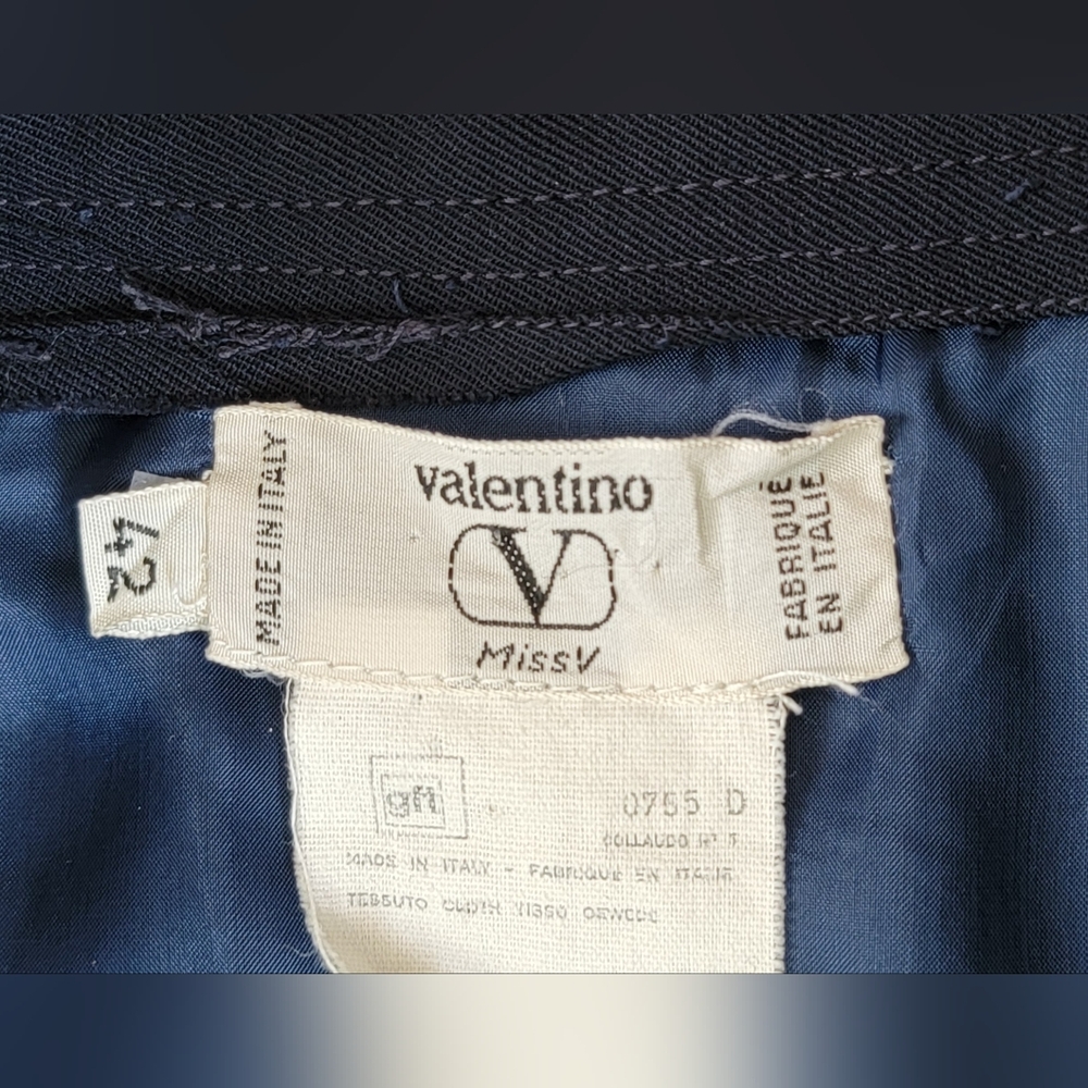 Vintg Valentino Miss V Tailored Pencil Skirt Womens US 6-8 Navy 100% Wool Nautic - Picture 6 of 13
